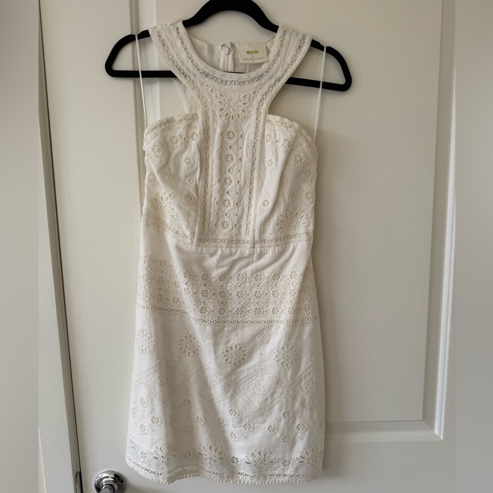 Anthropologie Ivory Lace Mini Dress